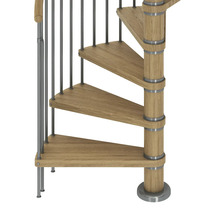 Vue détaillée d''un escalier en colimaçon avec marches en bois et rampes en métal