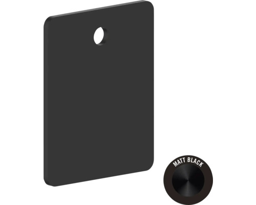 Schwarzes, rechteckiges Schild mit Loch