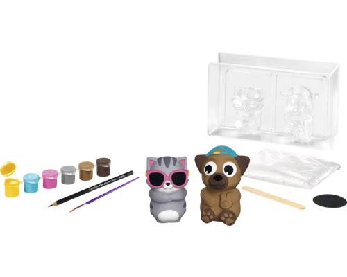 Kit de bricolage pour mouler et peindre des figurines d''animaux avec du plâtre, des moules, des peintures et des pinceaux