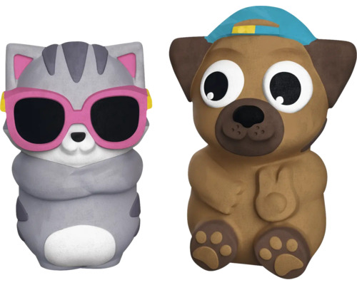Figures décoratives : chat avec lunettes de soleil et chien avec casquette