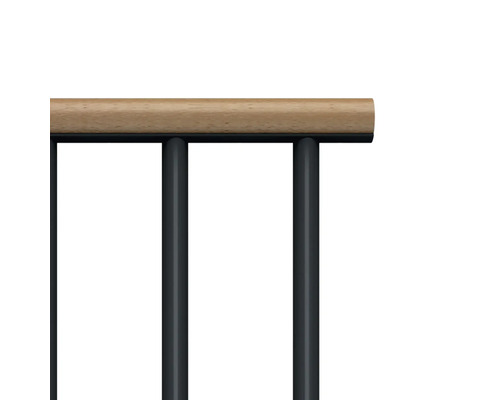 Geländerdetail mit Holzhandlauf und Metallstreben