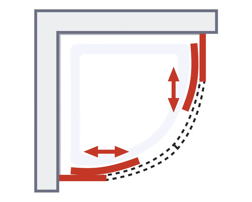 Darstellung einer Duschkabine mit Anpassungsbereich