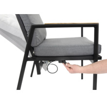 Chaise de jardin réglable avec structure en métal et coussins gris