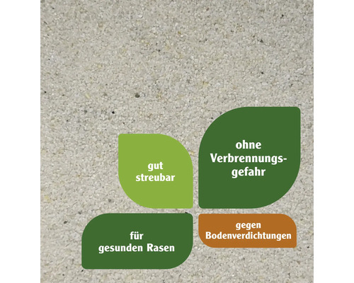 Eigenschaften Rasendünger: gut streubar, keine Verbrennungsgefahr, für gesunden Rasen, gegen Bodenverdichtungen