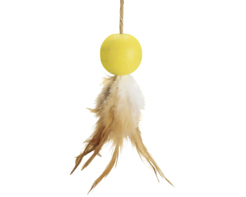 Jouet pour chat avec une boule et des plumes sur une ficelle