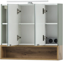 Spiegelschrank Smilla 64,6 x 16 x 64,6 cm salbei Eiche Landhaus 3-türig LED