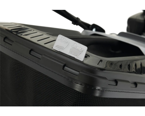 Vue détaillée d''une tondeuse à gazon avec sac de ramassage