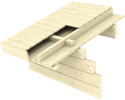 Holzterrasse im Querschnitt zur Darstellung der Unterkonstruktion