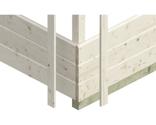 Vue détaillée d''une maison de jardin en bois avec assemblage rainure et languette.
