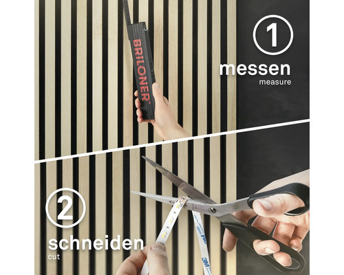 Instructions : Mesurer et couper des bandes LED avec un mètre Briloner et des ciseaux.