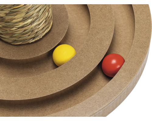 Katzenspielzeug mit Ball und Spielschiene aus Holz