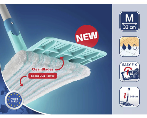 Serpillère avec CleanBlades et Micro Duo Power, taille Medium, 33 cm de large, fixation facile, fabriqué en UE