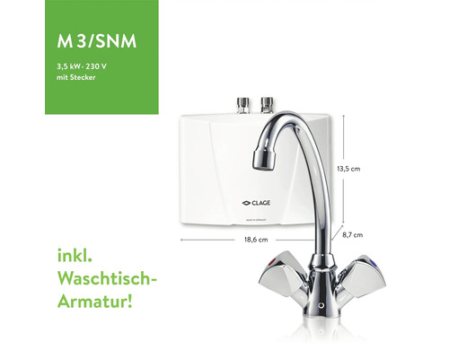 Clage Kleindurchlauferhitzer mit Waschtischarmatur