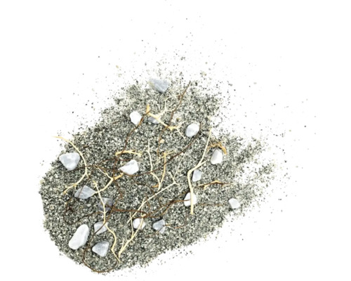 Vue de sable, de petites pierres et de branches