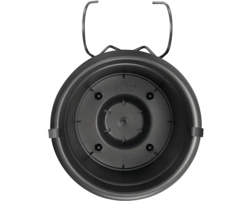 Pot de fleurs noir avec support de fixation.