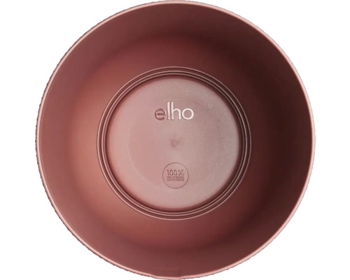 Pflanzgefäß aus Kunststoff mit Elho Logo und Siegel für 100 Prozent Recycling