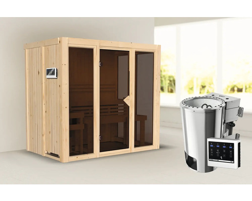 Sauna avec poêle de sauna et commande