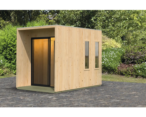 Chalet sauna Karibu Catalinos sans poêle avec vestibule et porte tout verre en verre transparent