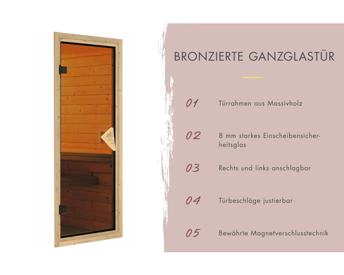 Porte entièrement vitrée bronze avec cadre en bois massif et verre de sécurité