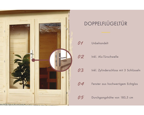 Doppelflügeltür mit Aluminium Türschwelle und Zylinderschloss