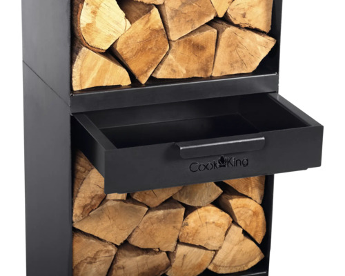 Étagère à bois de chauffage en acier avec tiroir et bois