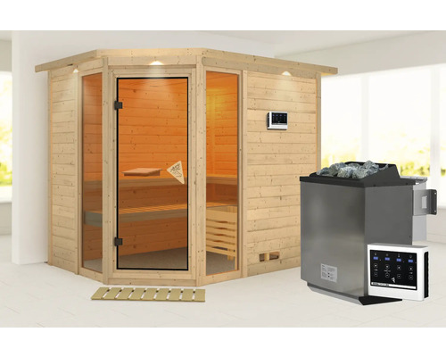 Sauna avec poêle de sauna et commande
