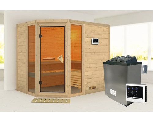 Sauna en bois avec poêle et commande