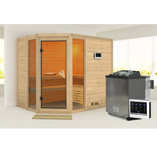 Sauna d''angle avec poêle de sauna et unité de contrôle