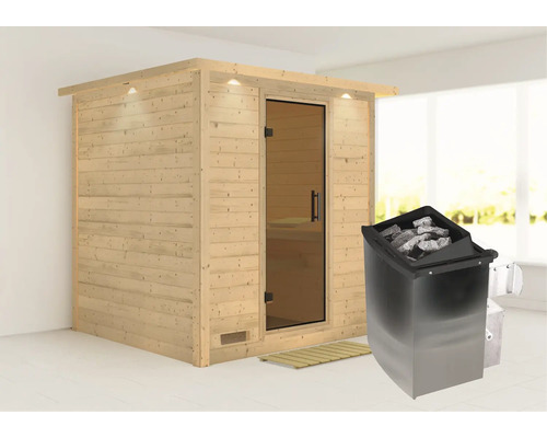Finnische Sauna mit Saunaofen und Saunasteinen