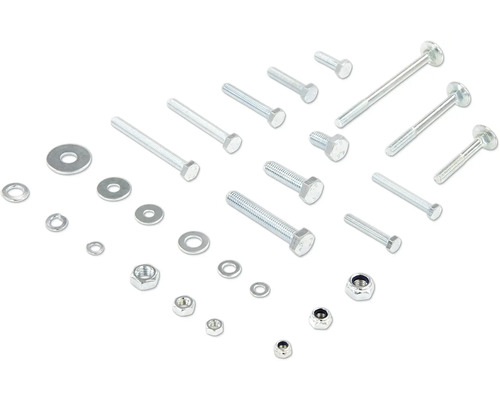 Sortiment an Schrauben, Muttern und Unterlegscheiben