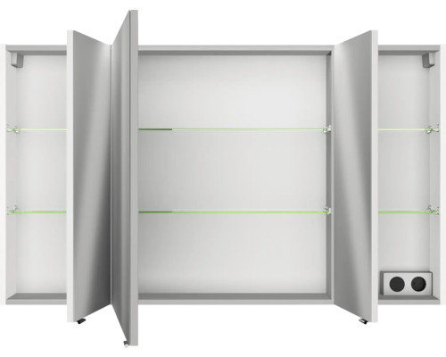 Offener Spiegelschrank mit Glasablagen zur Badezimmeraufbewahrung