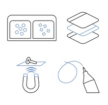 Illustration mit Sortierbox, mehreren Schichten, Magnet und Stift
