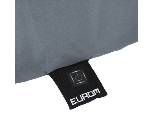 Vue détaillée d''un gilet chauffant avec élément de commande et logo Eurom.