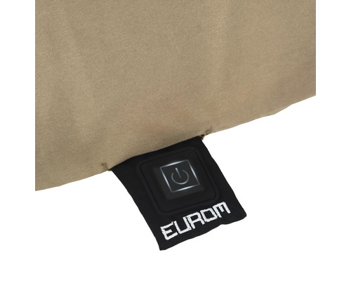 Logo Eurom et bouton marche/arrêt sur textile