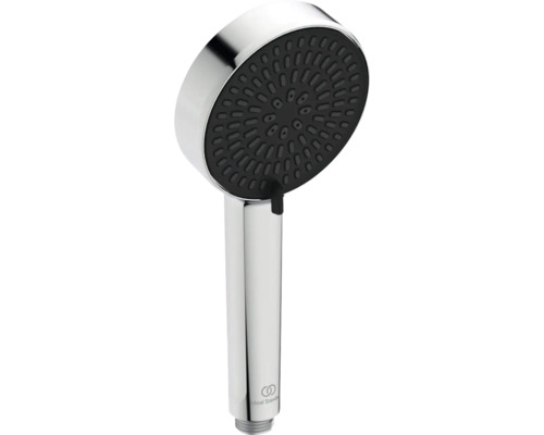 Handbrause aus Metall mit schwarzer Brausefläche