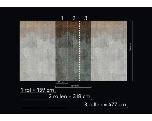 Motif de papier peint avec informations sur la largeur et la longueur du rouleau