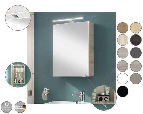 Armoire de toilette avec éclairage, prises et étagère