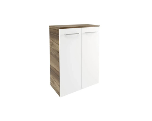 Armoire midi FACKELMANN Verona lxhxp 60,2 x 82,6 cm x 32 cm couleur de façade blanc brillant corps noyer 73151