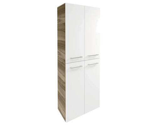 Armoire haute FACKELMANN Verona lxhxp 60 x 162 cm x 31,8 cm couleur de façade blanc brillant corps noyer 73161