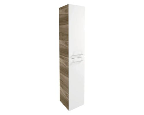 Armoire haute FACKELMANN Verona gauche lxhxp 30 x 162 cm x 31,8 cm couleur de façade blanc brillant corps noyer 73171