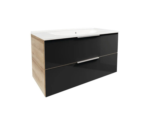 Meuble de salle de bains 2 pièces FACKELMANN B.brillant 100,1 x 57,2 x 50 cm façade anthracite brillant bouton chrome mat