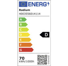Label énergétique Radium, classe d''efficacité énergétique D, consommation d''énergie 70 kWh pour 1000 heures