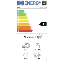 PKM Geschirrspüler Energielabel E, 92 Kilowattstunden pro 100 Zyklen, 12 Maßgedecke, 11,0 Liter Wasserverbrauch, 52 Dezibel, Programmdauer 3 Stunden 50 Minuten