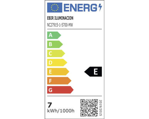 Étiquette énergétique E pour EBIR ILUMINACION NC27915-1-5700-MW avec une consommation de 7 kWh pour 1000 heures