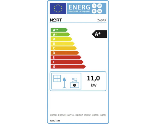 Étiquette énergétique pour le poêle à bois Nort Zadar avec la classe d''efficacité énergétique A+ et 11,0 kilowatts