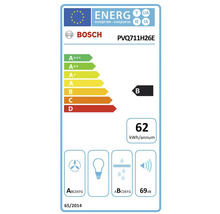Bosch Energieetikett PVQ711H26E mit Energieeffizienzklasse B, jährlichem Energieverbrauch von 62 Kilowattstunden und Geräuschentwicklung von 69 Dezibel
