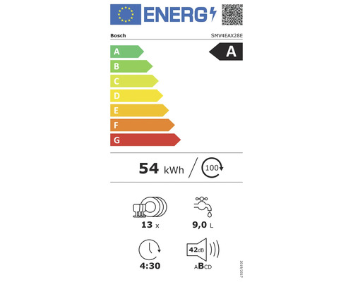 Étiquette énergétique du lave-vaisselle Bosch avec classe d''efficacité énergétique A