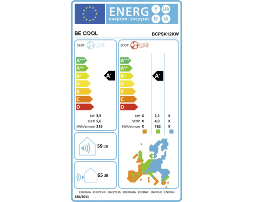 Étiquette énergétique pour climatiseur avec classe d''efficacité énergétique A+