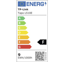 Energielabel von TP-Link Tapo L510E mit der Energieeffizienzklasse F