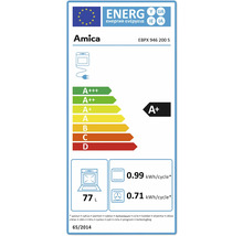 Étiquette énergétique du four Amica A+ avec un volume de 77 litres